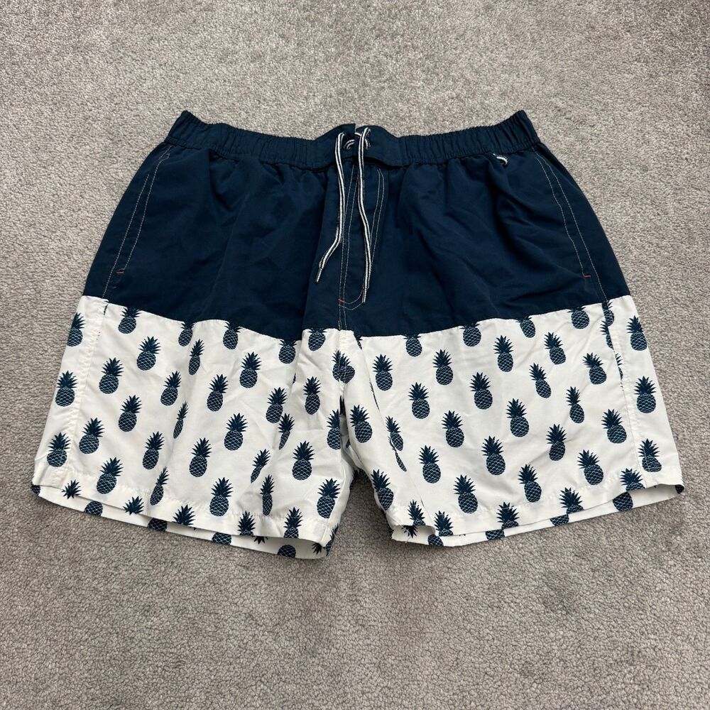 Cedar Wood State Pineapple Print Swim Trunks Board Shorts Mens XL Blue White